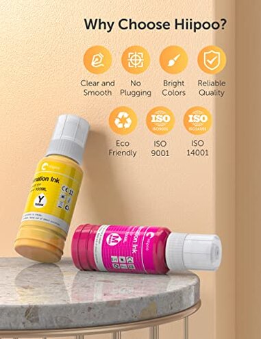 Hiipoo 600ML Sublimation Ink for ET-8500 ET-8550 Wide-Format Supertank Printers Heat Press Transfer on T-Shirt Tumblers (6x100ML, BK PB C M Y GY)