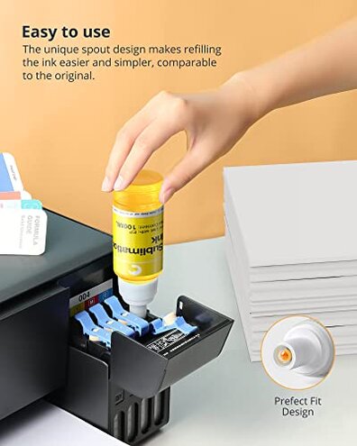 Hiipoo 600ML Sublimation Ink for ET-8500 ET-8550 Wide-Format Supertank Printers Heat Press Transfer on T-Shirt Tumblers (6x100ML, BK PB C M Y GY)