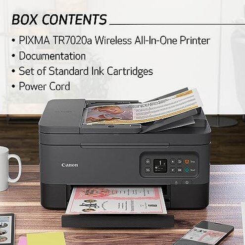 Canon PIXMA TR7020a All-in-One Wireless Color Inkjet Printer, with Duplex Printing, Mobile Printing, and Auto Document Feeder, White