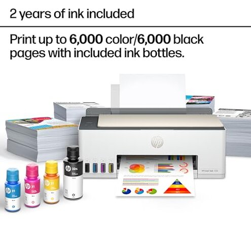 HP Smart Tank 7301 Wireless All-in-One Ink Tank Printer, Scanner, Copier with 2 years of ink included, Best-for-home office, Cartridge-free Refillable, AI-enabled (28B70A)