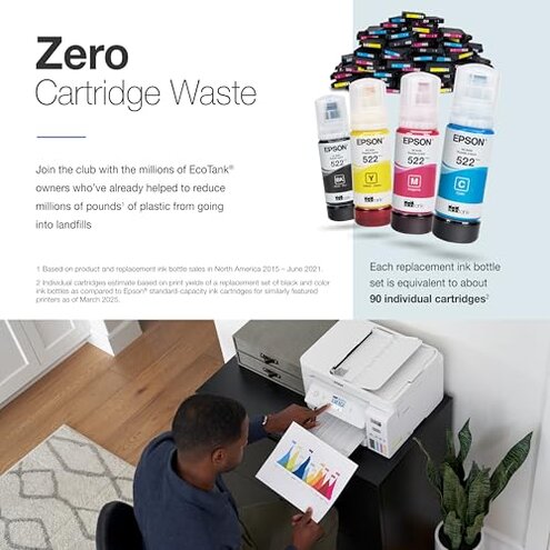 Epson EcoTank ET-4800 Wireless All-in-One Cartridge-Free Supertank Printer with Scanner, Copier, Fax, ADF and Ethernet &ndash; Ideal-for Your Home Office, White