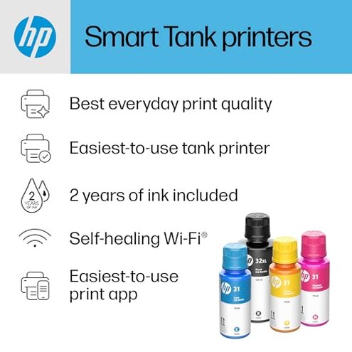 HP Smart Tank Plus 651 Wireless All-in-One Printer, Ink Tank Printer-for-Home Use, up to 2 Years of Ink in Bottles, Auto Document Feeder, Mobile Print, Scan, Copy, Fax (7XV38A)