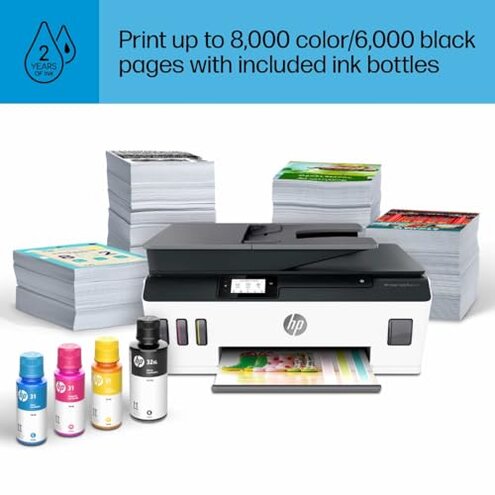 HP Smart Tank Plus 651 Wireless All-in-One Printer, Ink Tank Printer-for-Home Use, up to 2 Years of Ink in Bottles, Auto Document Feeder, Mobile Print, Scan, Copy, Fax (7XV38A)