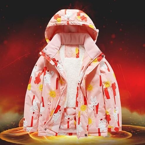 Boys Girls Ski Pants Set Zipper Waterproof Thermal Hoodie Ski Jacket Windproof Overall Set Cute (Hot Pink, 9-10 Years)