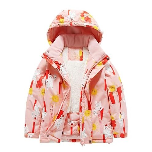 Boys Girls Ski Pants Set Zipper Waterproof Thermal Hoodie Ski Jacket Windproof Overall Set Cute (Hot Pink, 9-10 Years)
