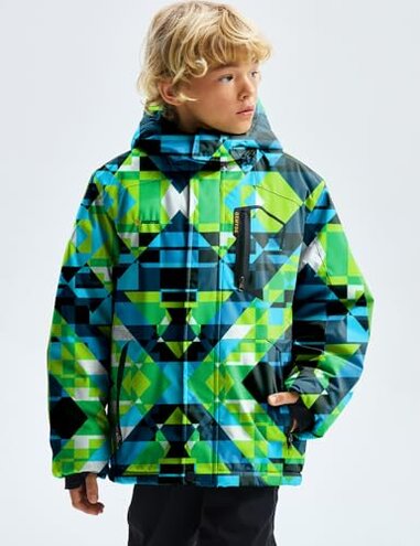 GEMYSE Boy's Waterproof Ski Snow Jacket Hooded Fleece Windproof Winter Jacket (Print Mix 01,10/12)