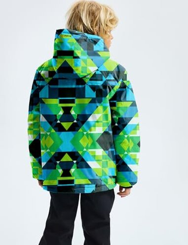GEMYSE Boy's Waterproof Ski Snow Jacket Hooded Fleece Windproof Winter Jacket (Print Mix 01,10/12)