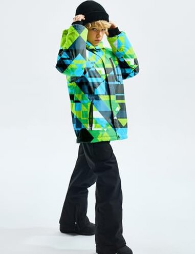 GEMYSE Boy's Waterproof Ski Snow Jacket Hooded Fleece Windproof Winter Jacket (Print Mix 01,10/12)