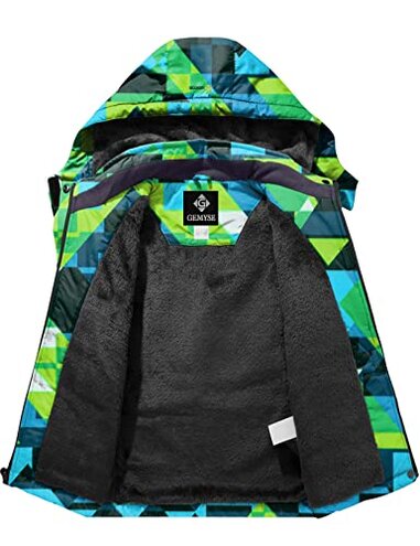 GEMYSE Boy's Waterproof Ski Snow Jacket Hooded Fleece Windproof Winter Jacket (Print Mix 01,10/12)