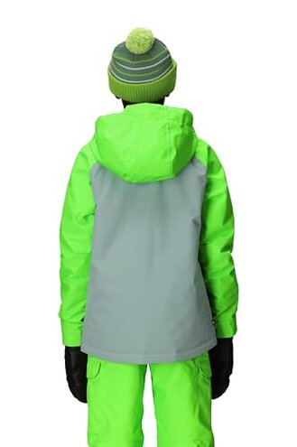 686 Boy's Geo Insulated Jacket - Breathable Thermal Clothing with Asymmetrical Look - Water & Weather Resistant - Borealis Green Colorblock, Large