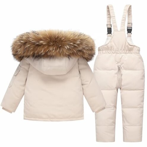 AIMAOMI Kids 2-Piece Snowsuit Set Winter Hooded Puffer Jacket and Snow Bib Pants Ski Suits Outfit Set Girls Ski (White, 3-4 Years)