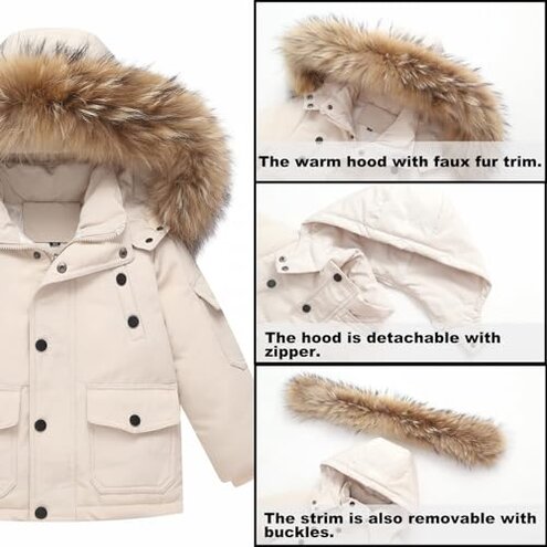 AIMAOMI Kids 2-Piece Snowsuit Set Winter Hooded Puffer Jacket and Snow Bib Pants Ski Suits Outfit Set Girls Ski (White, 3-4 Years)