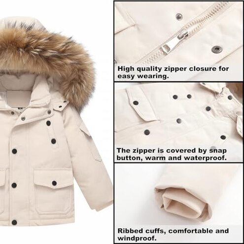 AIMAOMI Kids 2-Piece Snowsuit Set Winter Hooded Puffer Jacket and Snow Bib Pants Ski Suits Outfit Set Girls Ski (White, 3-4 Years)