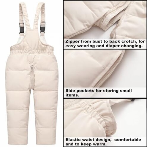 AIMAOMI Kids 2-Piece Snowsuit Set Winter Hooded Puffer Jacket and Snow Bib Pants Ski Suits Outfit Set Girls Ski (White, 3-4 Years)