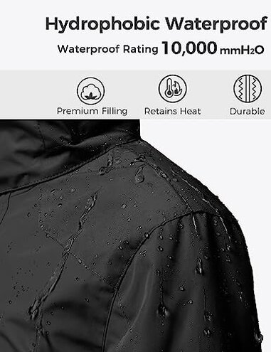 wantdo Big Girl's Interchange Waterproof Outdoor Ski Jacket Insulated Warm Coat Black 10-12