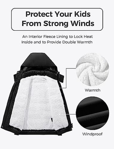 wantdo Big Girl's Interchange Waterproof Outdoor Ski Jacket Insulated Warm Coat Black 10-12