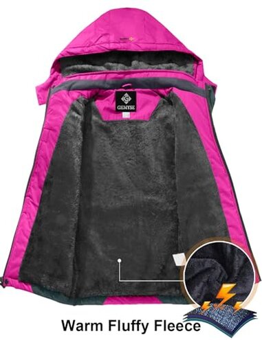 GEMYSE Girl's Waterproof Ski Snow Jacket Fleece Windproof Winter Jacket with Hood (Rose Red Grey,6/7)