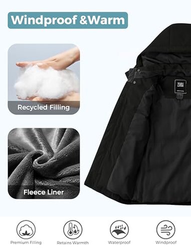 ZSHOW Girl's Snowboarding Winter Coats Windproof Warm Outerwear Snow Puffer Jacket(Black,14-16)