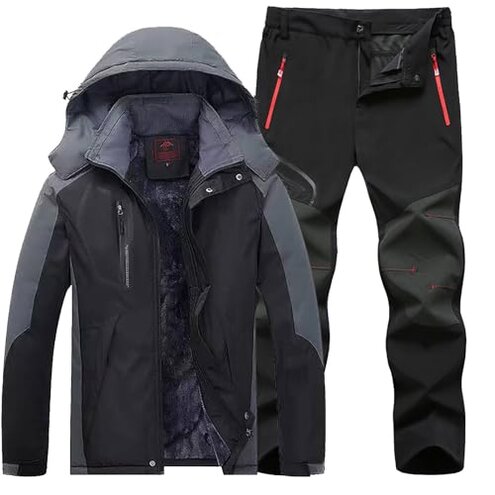 Mens 2023 Ski Jacket and Pants Set Fall Winter Warm Waterproof Windproof Hooded Snow Coat 2 Pieces Snowboarding Snowsuits Outdoor Full Zip Jacket 2 Piece Sets