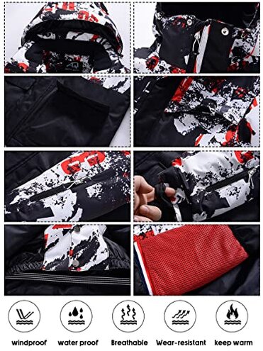 WOWULOVELY Men's Ski Jacket and Pants Set Winter Windproof Ski Suit Snowboarding Suit Mountain Snow Snowboard Snowsuit (133E Black,L)