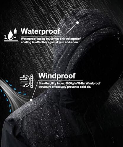 Zoofly Ski Jackets Mens Thermal Water Proof Winter Coats for Men Windproof Snow Sports Jacket with Hooded Black XL