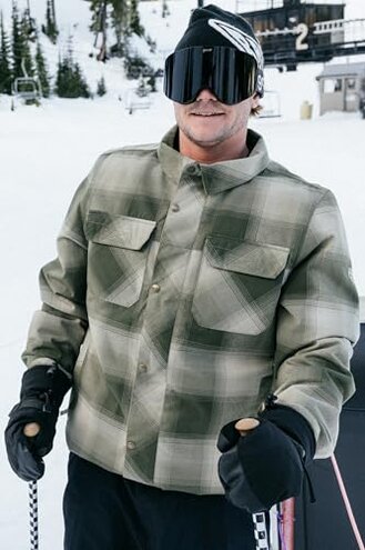 686 Men's Woodland Insulated Jacket - Winter Clothing with Removable Hood & Ski Pass Pocket - Water & Weather Resistant - Sage Plaid, Large