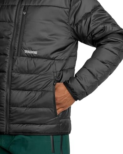 Volcom Men's Standard Puff Hooded Snow, PFAS-Free, Zip Tech-Jacket to Pant Interface, Black