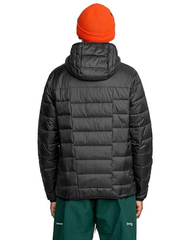 Volcom Men's Standard Puff Hooded Snow, PFAS-Free, Zip Tech-Jacket to Pant Interface, Black