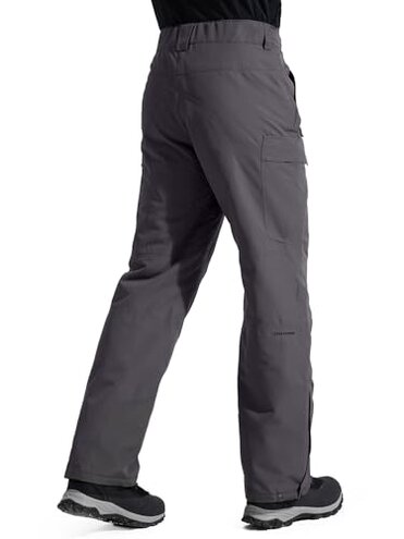 FREE SOLDIER Men's Waterproof Snow Insulated Pants Winter Skiing Snowboarding Pants with Zipper Pockets (Small(30-32)/32L Gray)