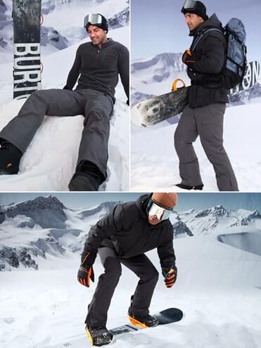 FREE SOLDIER Men's Waterproof Snow Insulated Pants Winter Skiing Snowboarding Pants with Zipper Pockets (Small(30-32)/32L Gray)