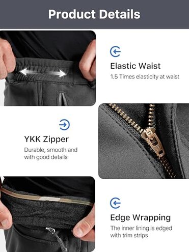 FREE SOLDIER Men's Fleece Lined Outdoor Cargo Hiking Pants Water Repellent Softshell Snow Ski Pants with Zipper Pockets (Black 32W x 30L)