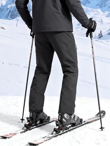 FREE SOLDIER Men's Fleece Lined Outdoor Cargo Hiking Pants Water Repellent Softshell Snow Ski Pants with Zipper Pockets (Black 32W x 30L)