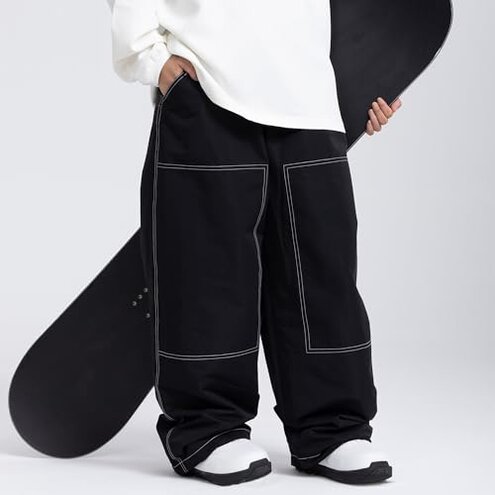 SNOWVERB Women Men Fashion Streetwear Snowboard Jeans Waterproof Ski Loose Fit Snowboard Insulated Windproof Snow Pants (L, Black)