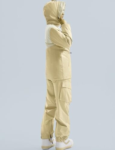 GEMYSE Women's Ski Snow Jackets and Pants Set Windproof Waterproof Snowsuit Warm Winter Snowboarding Insulated Coat(Apricot Illusion White,Small)