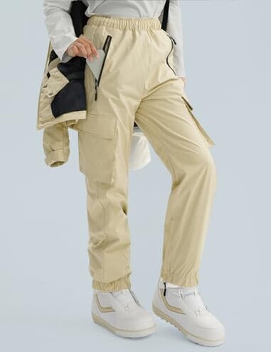 GEMYSE Women's Ski Snow Jackets and Pants Set Windproof Waterproof Snowsuit Warm Winter Snowboarding Insulated Coat(Apricot Illusion White,Small)