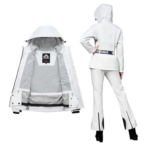 Womens Ski Jacket and Pants Set, Waterproof Snow Suits for Women, Warm Windproof Ski Set, Adult Slim Hooded Raincoat Jacket, Snowboard Outfit for Skiing Snowmobile Hiking & Winter Activities
