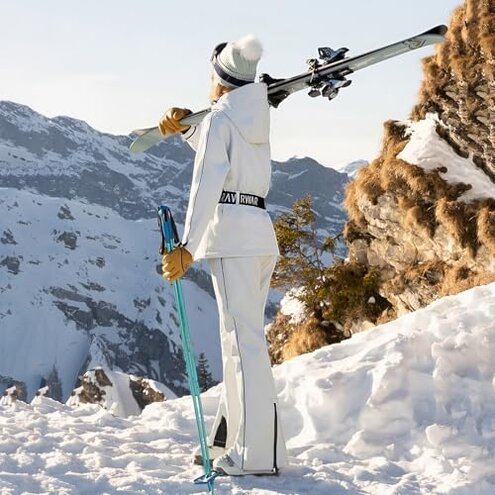 Womens Ski Jacket and Pants Set, Waterproof Snow Suits for Women, Warm Windproof Ski Set, Adult Slim Hooded Raincoat Jacket, Snowboard Outfit for Skiing Snowmobile Hiking & Winter Activities