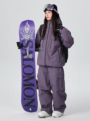xwxwseui 3L Baggy Snowboard Suits for Men Women Outdoor Hooded Snow Jackets & Pants Set Waterproof Skiing 2 Pieces Sets (Purple, L)