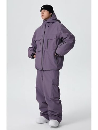 xwxwseui 3L Baggy Snowboard Suits for Men Women Outdoor Hooded Snow Jackets & Pants Set Waterproof Skiing 2 Pieces Sets (Purple, L)