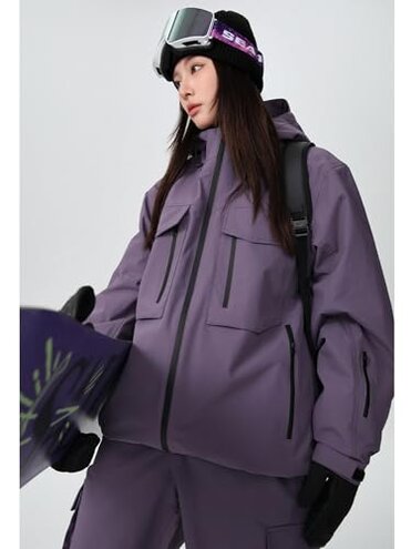 xwxwseui 3L Baggy Snowboard Suits for Men Women Outdoor Hooded Snow Jackets & Pants Set Waterproof Skiing 2 Pieces Sets (Purple, L)