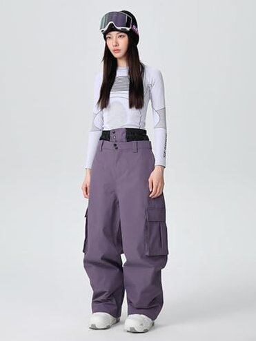 xwxwseui 3L Baggy Snowboard Suits for Men Women Outdoor Hooded Snow Jackets & Pants Set Waterproof Skiing 2 Pieces Sets (Purple, L)