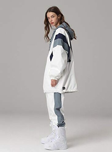 Couples Ski Suit Women's Ski Jackets and Pants Set Two Pieces Loose Snow Suits Men Winter Snowsuit(White,L)