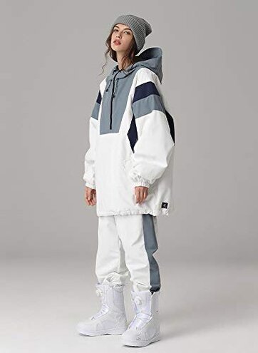 Couples Ski Suit Women's Ski Jackets and Pants Set Two Pieces Loose Snow Suits Men Winter Snowsuit(White,L)