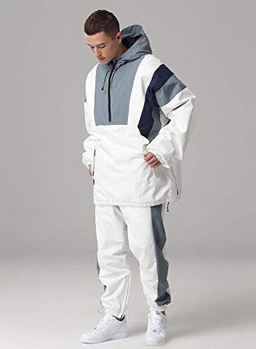 Couples Ski Suit Women's Ski Jackets and Pants Set Two Pieces Loose Snow Suits Men Winter Snowsuit(White,L)