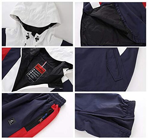 Couples Ski Suit Women's Ski Jackets and Pants Set Two Pieces Loose Snow Suits Men Winter Snowsuit(White,L)