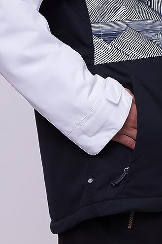 686 Women's Athena Jacket - Insulated Coat with 2-Layer Fabric Design, Modern Fit and Taped Seams - Water & Weather Resistant - White Geo Colorblock, X-Small