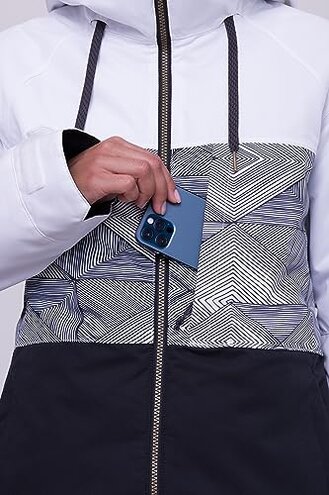 686 Women's Athena Jacket - Insulated Coat with 2-Layer Fabric Design, Modern Fit and Taped Seams - Water & Weather Resistant - White Geo Colorblock, X-Small