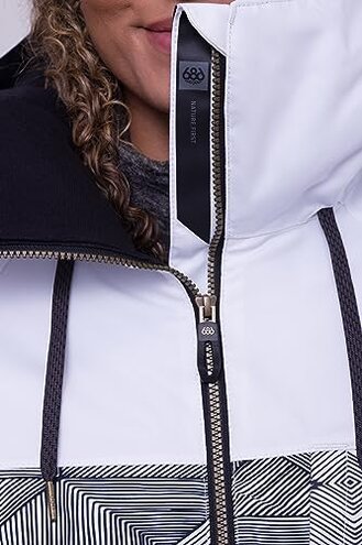 686 Women's Athena Jacket - Insulated Coat with 2-Layer Fabric Design, Modern Fit and Taped Seams - Water & Weather Resistant - White Geo Colorblock, X-Small