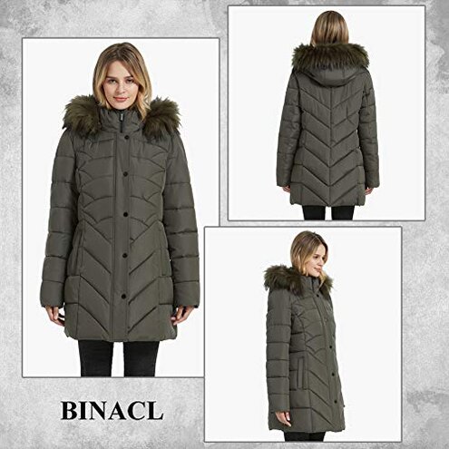 BINACL Hooded Warm Winter Golf Jackets, Extreme Cold Hunting Spring Women Most Wished & Gift Ideas Walking Lined Outwear Polyester Cotton Padding Coats with Faux Fur Trim Fit Sweatshirt(Army Green,L)