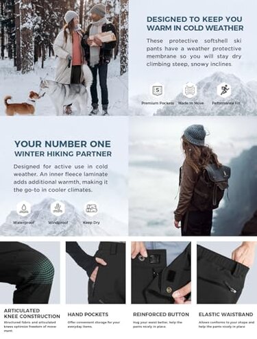 Wespornow Women's-Snow-Ski-Pants Fleece-Lined-Waterproof-Hiking-Pants Softshell Insulated Pants for Winter Outdoor Snowboard (Black, Medium)